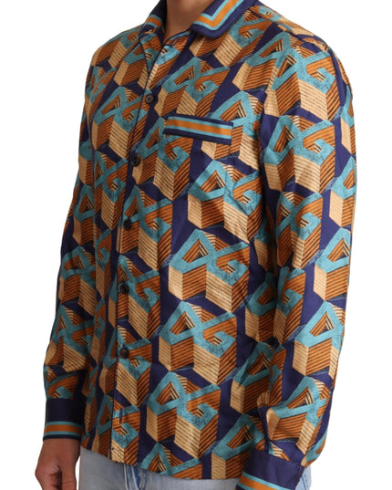 Dolce & Gabbana Multicolor DG Logo Silk Mens Top Shirt