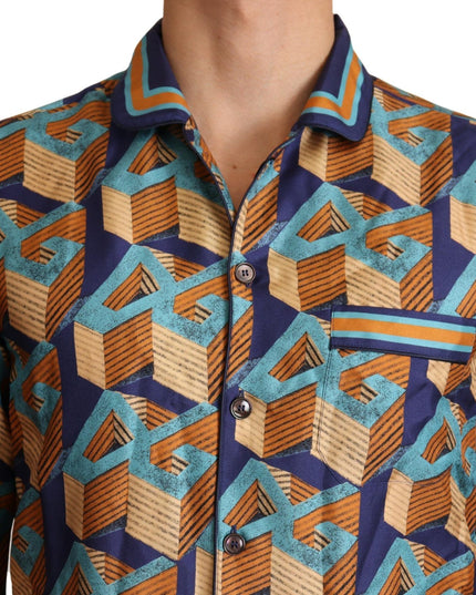 Dolce & Gabbana Multicolor DG Logo Silk Mens Top Shirt