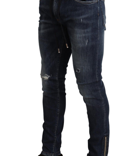 Dolce & Gabbana Blue Cotton Stretch Tattered Denim Jeans
