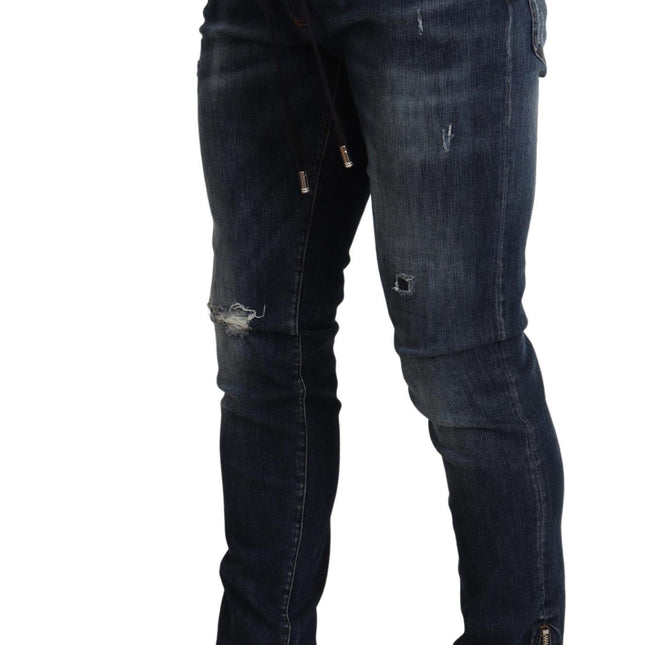 Dolce & Gabbana Blue Cotton Stretch Tattered Denim Jeans
