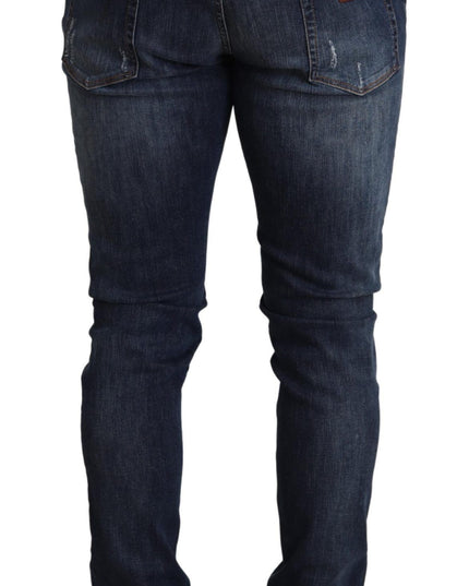 Dolce & Gabbana Blue Cotton Stretch Tattered Denim Jeans