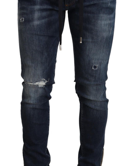 Dolce & Gabbana Blue Cotton Stretch Tattered Denim Jeans