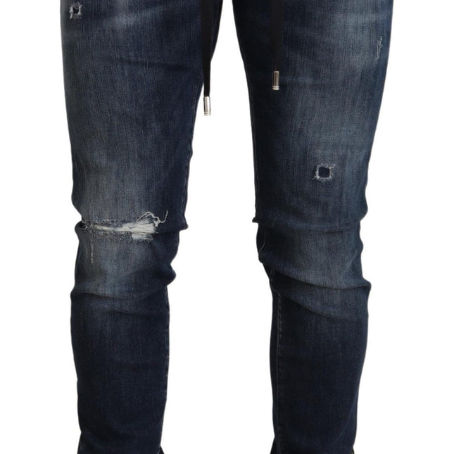 Dolce & Gabbana Blue Cotton Stretch Tattered Denim Jeans