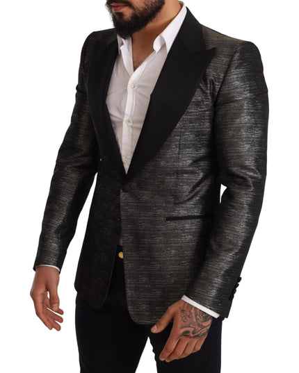 Dolce & Gabbana Gray Metallic Black Slim Tuxedo Blazer