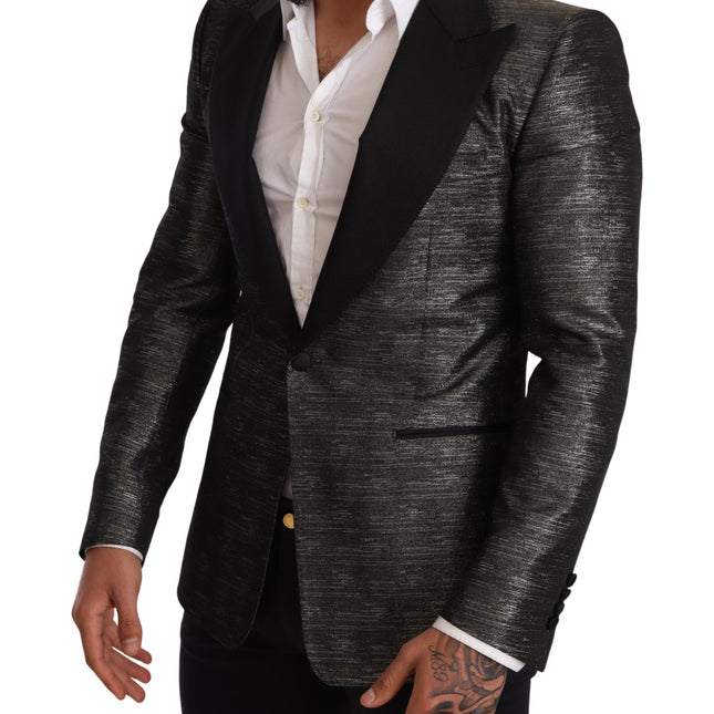 Dolce & Gabbana Gray Metallic Black Slim Tuxedo Blazer