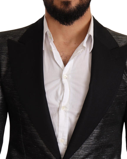 Dolce & Gabbana Gray Metallic Black Slim Tuxedo Blazer