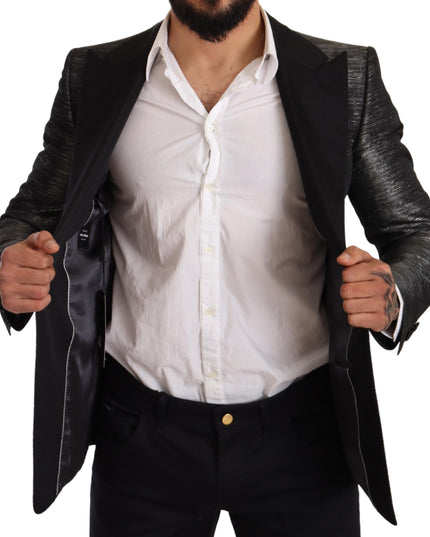 Dolce & Gabbana Gray Metallic Black Slim Tuxedo Blazer