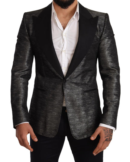 Dolce & Gabbana Gray Metallic Black Slim Tuxedo Blazer