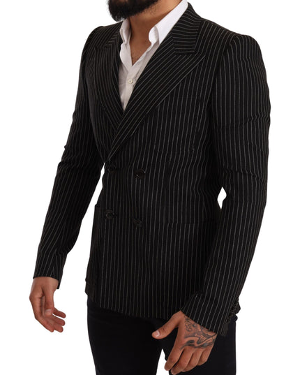 Dolce & Gabbana Black White Striped Slim Fit Coat Blazer