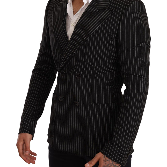 Dolce & Gabbana Black White Striped Slim Fit Coat Blazer