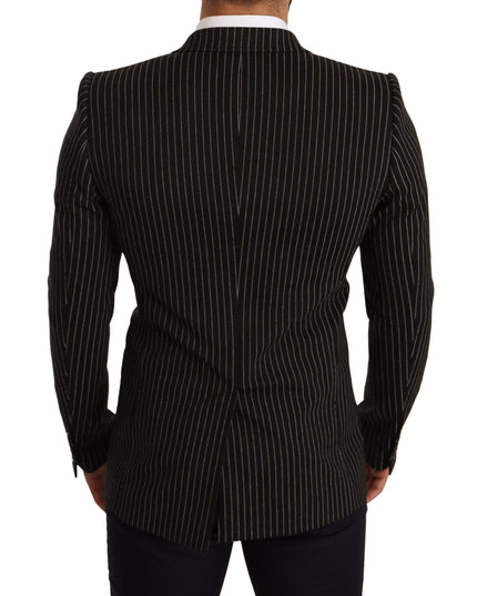 Dolce & Gabbana Black White Striped Slim Fit Coat Blazer