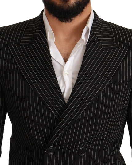 Dolce & Gabbana Black White Striped Slim Fit Coat Blazer