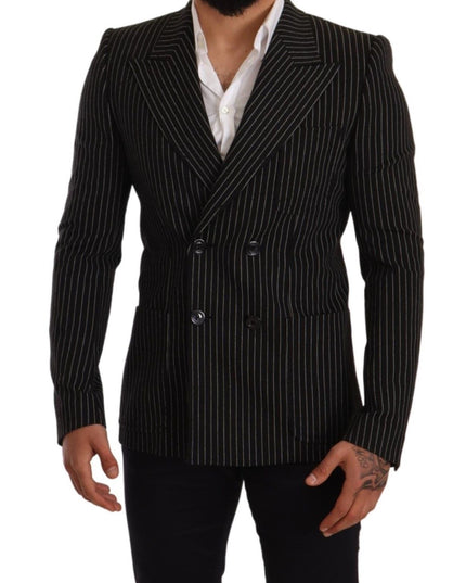 Dolce & Gabbana Black White Striped Slim Fit Coat Blazer