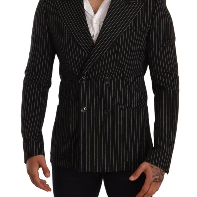 Dolce & Gabbana Black White Striped Slim Fit Coat Blazer