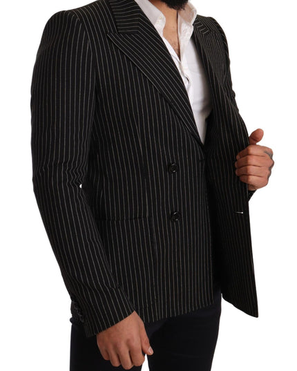 Dolce & Gabbana Black White Striped Slim Fit Coat Blazer