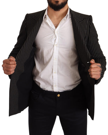 Dolce & Gabbana Black White Striped Slim Fit Coat Blazer