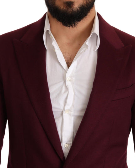 Dolce & Gabbana Maroon Cashmere Slim Fit Coat Jacket Blazer
