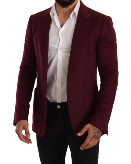 Dolce & Gabbana Maroon Cashmere Slim Fit Coat Jacket Blazer