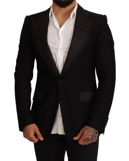 Dolce & Gabbana Black Wool Slim Fit Coat Blazer Jacket