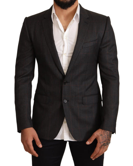 Dolce & Gabbana Gray Check Wool Slim Fit Blazer Jacket