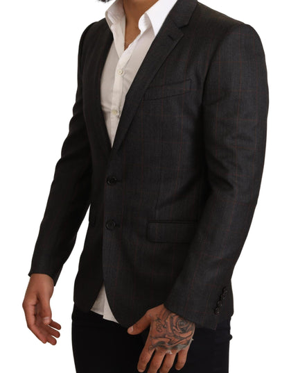 Dolce & Gabbana Gray Check Wool Slim Fit Blazer Jacket