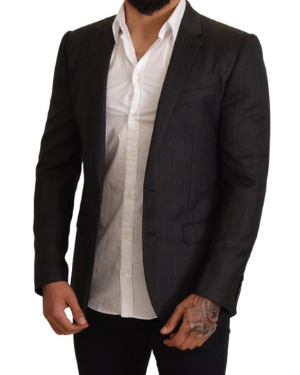 Dolce & Gabbana Gray Check Wool Slim Fit Blazer Jacket