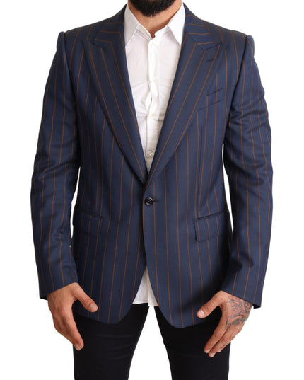 Dolce & Gabbana Blue Striped Wool Slim Fit Blazer Jacket