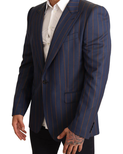 Dolce & Gabbana Blue Striped Wool Slim Fit Blazer Jacket