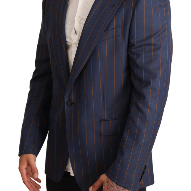 Dolce & Gabbana Blue Striped Wool Slim Fit Blazer Jacket
