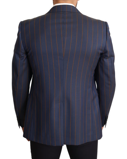 Dolce & Gabbana Blue Striped Wool Slim Fit Blazer Jacket