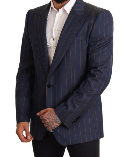 Dolce & Gabbana Blue Striped Wool Slim Fit Blazer Jacket