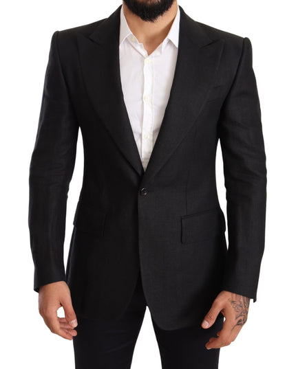 Dolce & Gabbana Black Linen Slim Fit Coat Jacket Blazer