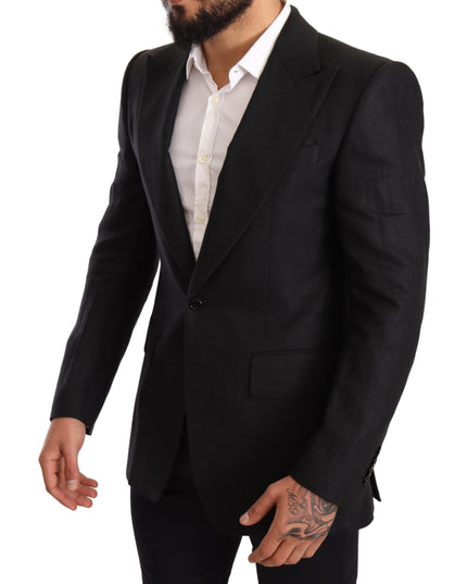 Dolce & Gabbana Black Linen Slim Fit Coat Jacket Blazer