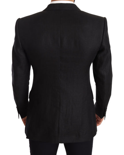 Dolce & Gabbana Black Linen Slim Fit Coat Jacket Blazer