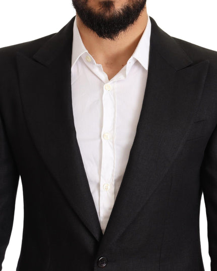 Dolce & Gabbana Black Linen Slim Fit Coat Jacket Blazer