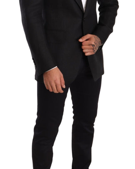 Dolce & Gabbana Black Linen Slim Fit Coat Jacket Blazer