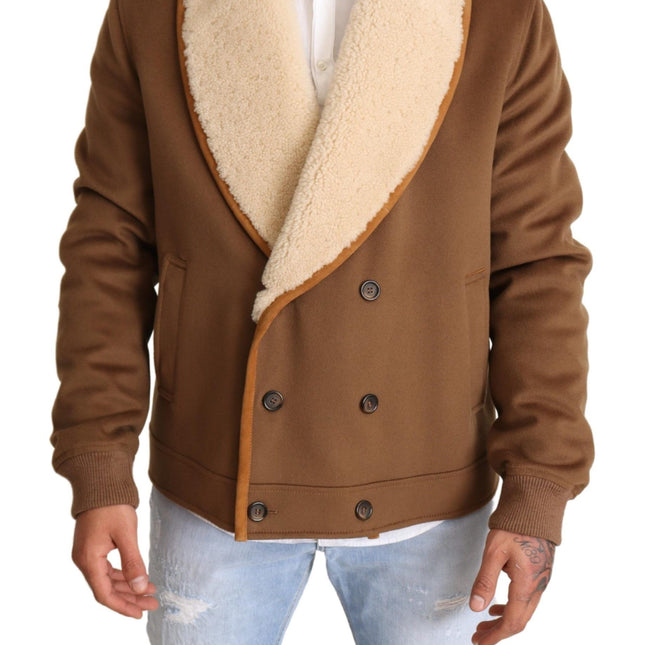 Dolce & Gabbana Brown Double Breasted Shearling Coat Jacket