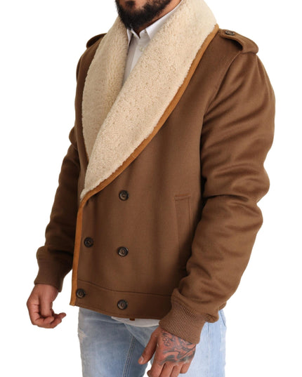 Dolce & Gabbana Brown Double Breasted Shearling Coat Jacket