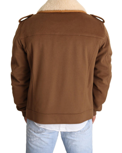 Dolce & Gabbana Brown Double Breasted Shearling Coat Jacket