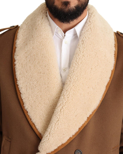 Dolce & Gabbana Brown Double Breasted Shearling Coat Jacket