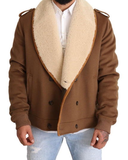 Dolce & Gabbana Brown Double Breasted Shearling Coat Jacket