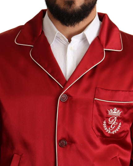 Dolce & Gabbana Red Silk Button DG Logo Bomber Jacket