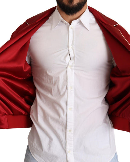Dolce & Gabbana Red Silk Button DG Logo Bomber Jacket