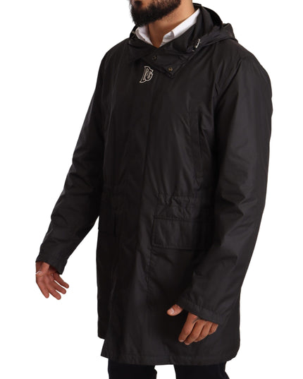 Dolce & Gabbana Black Hooded Mens Trench Coat Jacket
