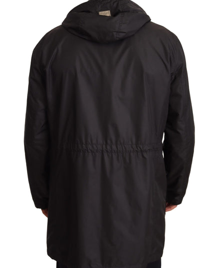 Dolce & Gabbana Black Hooded Mens Trench Coat Jacket