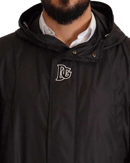 Dolce & Gabbana Black Hooded Mens Trench Coat Jacket