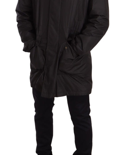 Dolce & Gabbana Black Hooded Mens Trench Coat Jacket