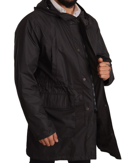 Dolce & Gabbana Black Hooded Mens Trench Coat Jacket