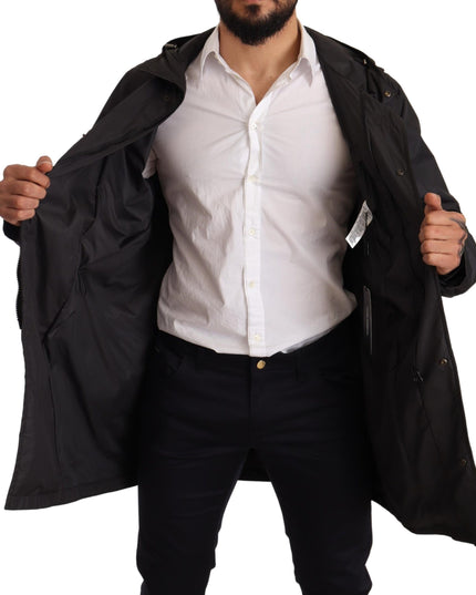 Dolce & Gabbana Black Hooded Mens Trench Coat Jacket
