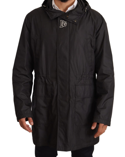 Dolce & Gabbana Black Hooded Mens Trench Coat Jacket